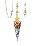 GEHECRST Edelstein Pendel 7 Chakra Steine Pendulum Pendel Muschelschale Form Anhänger mit Kette für Reiki Heilung Meditations Yoga Divination (7 Chakra)