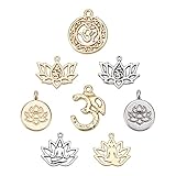 SUNNYCLUE 24 stücke 8 Stil Gemischt Lotus Yoga OM OHM Blume Charme Anhänger Schmuckzubehör Machen Zubehör Für DIY Halskette Armband Crafting Antikem Silber & Golden