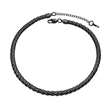 PROSTEEL Herren Halskette 6mm breit Erbskette Schwarz Metall plattiert Punk Rock Biker platte Venezianierkette Gliederkette 51cm/schwarz für Männer Jungen
