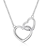 Damen Halskette, 925 Sterling Silber Herz zu Herz Anhänger Kette Schmuck für Für Mutter Frau Mädchen Freundin, Geschenk Verpackung