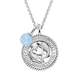 Engelsrufer Damen Halskette aus Sterling Silber und Sternzeichen Fisch Anhänger - besetzt mit 5 Zirkonia Steinen und einem Blauer Achat Stein Anhänger - Länge: 50cm
