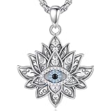 INFUSEU Mandala Teufelsauge, 925 Sterling Silber Böses Auge Anhänger Griechischer Schmuck mit Blauem Nazar & Hamsa Talisman Schutz Glücks Amulett & Böses abwehren Halskette Geschenk für Frauen