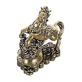 Cabilock Messing Figur Pferd mit Schatzschale Feng Shui Tischdeko Sammlerstück aus Robustem Messing für Wohn und Bürodekoration mit Chinesischem Tierkreiszeichen Pferd und Symbolischem