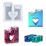 Bekecidi 2 Stück Teelicht-Kerzenhalter Harzform, Herzform, Kerzenhalter, Silikonformen, Epoxidharz-Formen, Dekoration, Basteln, Gießform für Zuhause, DIY, Geburtstagsgeschenk