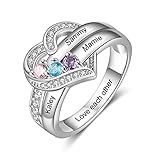 lorajewel Ring mit Gravur Damen Silber 925 Personalisierte Mutter Tochter Freundschaftsringe mit Stein für Mom Geschenk für Geburtstag (3 Steine)