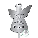 CHRISCK design Grabstecker Grabengel aus Edelstahl mit Trauersprüchen und Motiven | Grabschmuck Engel wetterfest und personalisierbar | eigene Engel Deko gestalten