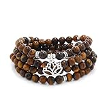 6 mm Japa-Mala-Halskette, 108 Mala-Perlen, handgefertigtes Armband mit Lotus-Anhänger für Männer oder Frauen (Braunes Tigerauge (Brown Tiger Eye))
