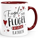 SpecialMe® Tasse mit Name und Spruch Engel ohne Flügel heißen Wunschname personalisierter Kaffee-Becher persönliche Geschenke rosa inner-bordeaux Keramik-Tasse