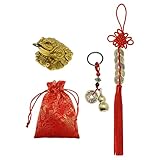 Set mit 3 Feng Shui Geldfrosch chinesischen Knoten Glücksmünzen Feng Shui Messing Wu Lou mit Münzen Schlüsselanhänger für Langlebigkeit Reisen sicher Reichtum Erfolg und Glück