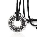 VASSAGO Vintage nordische Wikinger-Runen-Halskette, Corsair Runen, älterer Futhark-Ring, Kreis-Talisman-Anhänger, Lederkette, Wikinger-Geschenk