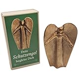 Herzmensch Dein Schutzengel begleite Dich - Massive Bronze Engel Figur Gold - 7 cm Geschenkidee und Glücksbringer zur Kommunion, Weihnachten, Neujahr