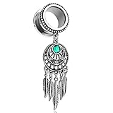 Flesh Tunnel Ohr Piercing Ohrstecker Traumfänger Dreamcatcher Feder Vintage Edelstahl Schraubverschluss silber 10 mm
