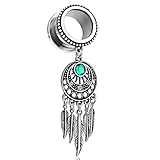 Flesh Tunnel Ohr Piercing Ohrstecker Traumfänger Dreamcatcher Feder Vintage Edelstahl Schraubverschluss silber 14 mm