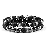 ZENGSING Perlenarmband Herren Herrenarmband aus Halbedelmetall 2 Stücke Perlenarmbänder Set Elastisches Kugelarmband Verstellbares Edelstahl Armband Herren Damen Geschenk für Männer (Lavastein)