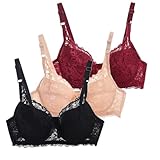 CSWH 3er Pack BHS Damen mit Bügel Fraun Spitzen-BH Set mit verstellbarem Push Up Sexy BH Mädchen Atmungsaktiver Weich Bequemer Y2K Unterwäsche Bra für Alltag