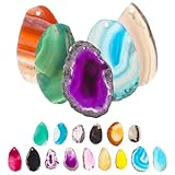 EXCEART 20 StüCk Bunte Achat Scheiben Mit LöChern DIY Schmuck AnhäNger FüR Pullover Ketten Dekoration Und Handwerk