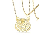 VASSAGO Halskette mit Tiger-Anhänger für Damen und Mädchen, Edelstahl, niedliche Afrika-Löwen, Tigergesicht, Halsketten, zierlicher, ausgehöhlter Charm, Schmuck, Geschenk, Edelstahl, Kein Edelstein