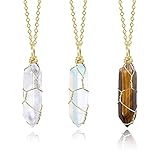 ASH'S CHOICE Kristall Kette Set, 3 Stücke Kristalle Heilsteine Kette Sechseckig Edelstein Anhänger Heilkristalle Kette Opal Klarerquartz Halsketten Gold für Damen