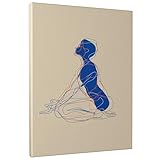 Meditative menschliche Figur auf Leinwand, blaue Umrisse, Yoga-Pose, abstrakte Kunst, minimalistische ästhetische Dekoration für Wohnzimmer, Schlafzimmer, Meditationsraum, Entspannung, 25,4 x 30,5 cm