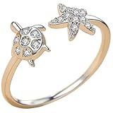 Healeved Verstellbarer Offener Schildkröten Meeresstern Ring aus Kupfer für Damen Eleganter Urlaubsschmuck Zartes Design für Alltag Party Hochzeit Geburtstagsgeschenk