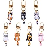 Embhlitfe 7 Stück Schlüsselanhänger Katze,Süßer Katzen Schlüsselanhänger,Geschenke für Katzenliebhaber Schlüsselanhänger für Damen Männer,Mini Schlüsselanhänger Klein Geschenke mit Katzenmotiv