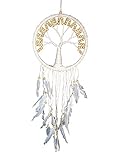 Handgefertigter Traumfänger mit Lebensbaum, in weiß, 22 cm, Holzperlen Natur, Dreamcatcher