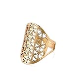 Amaxer Blume des Lebens Samen des Lebens Mandala Heilige Geometrie Schwarz Ton Ring für Frauen Statement ausgehöhlte verstellbare Bandring Schmuck für Frauen, Edelstahl (Gold)