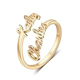 lorajewel Offener Verstellbarer Ring von Damen Personifizieren Buchstabe A-Z Ring Ausgestattet mit Geburtstagssteinen Silber-Ring Gedenken Paar Ringe (Name-Gold)