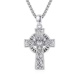 MEDWISE Keltisches Halskette 925 Sterling Silber Wikinger Wolf Kette Keltisches Kreuz Anhänger Vintage Kreuz Anhänger Amulett Schmuck für Herren Damen Jungen Männer