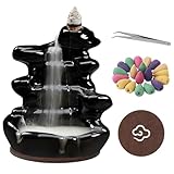 RAFIYU Rückfluss Räuchergefäß, Rauch Wasserfall Backflow, Keramik Räucherstäbchen Halter mit 60 Räucherkegel, Zange und Tischmatte, für Meditation, Home, Zen,Yoga Room und Wohnzimmer Decor