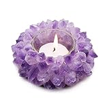 Handgefertigter natürlicher Amethyst-Clusterquarz-Kristall, heilender Votivkerzenhalter, Edelstein-Teelichthalter, Heimdekoration, Reiki-Stein