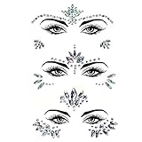 luoshaPUCY (3 Stücke) Edelsteine Temporäre Tattoos Glitzer Schmucksteine Strass Gesicht Juwelen Kristalle Strasssteine für Musikkarneval, Party, Make-up