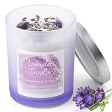 Duftkerze, Lavendel-Kerzen mit Amethyst-Kristallen und echten Lavendelblütenblättern, 150 g Sojawachs, 100% handgefertigt, Stressabbau-Geschenke und Körperentspannung