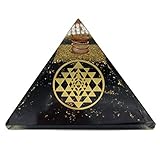 Energie Pyramide Orgonit (240 g / 8 cm) Schwarzer Turmalin Edelstein mit Sri Yantra Symbol | Energie Schutz Glück Harmonie