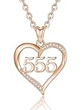 INFUSEU Engelszahl Kette, 925 Silber Roségold Anhänger Zahl Engel Lucky Nummer Charm Halskette 555 Glücksanhänger Chokerschmuck für Frauen