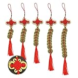 Chinesischer Knoten Glücksmünzen,Mengger 5 Stück Chinesische Münzen Feng Shui,I-Ching Münzen,Rote Schnur Knoten Glücksbringer, Glücksquasten, Reichtum Gesundheit