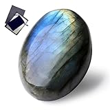 GUJOXILA 2.4' Groß Labradorit Kristalle Edelsteine Oval Sorgensteine Heilsteine Steine Natürliche Poliert Palme Stein Chakra Reiki Balancing Energiestein 1PC