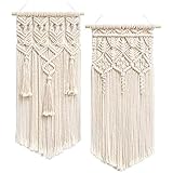 Mkouo 2Pcs Makramee gewebte Wandbehang Boho Chic Bohemian Home Geometric Art Decor - Schöne Wohnung Dorm Room Decoration, Small Size 45.7cm（L x 24cm(W)