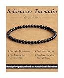 Landorilo Naturstein Perlen Heilstein Armband aus 4mm Runde Steinperlen, Yoga Armbänder für Damen Herren, Glücksarmband, Exquisite Geschenke, Ersatzperlen Inklusive(R Schwarzer Turmalin)
