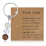 Ouligay Natürliche Kristall Schlüsselanhänger Glücksbringer mit Geschenkkarte, Viel Glück Geschenke für Einschulung Schulabschluss, Good Luck Charm Keychain Geschenke für Kollegen Jobwechsel