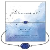 happymaker - Lapislazuli Armband, handgemacht Edelstein Armband Damen blau mit Silberperlen und exklusiver Geschenkverpackung als Mutmacher Geschenk für Frauen