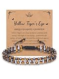 JSDDE Tigerauge Armband für Männer Echte Edelstein Armband Herren Armband Heilende Kristalle Perlenarmband geflochten Doppellagiges Armband Amulett Schmuck