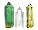 Polar Jade Set mit 3 Kristallstäben aus klarem Quarz, gelbem Quarz und Fluorit Stein, spitz und facettiert für Heilung, Reiki, Chakra, Meditation, Therapie, Dekor