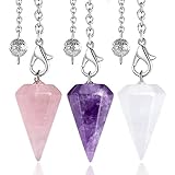 XIANNVXI 3pcs Kristalle Pendel Amethyst Rosenquarz Klarer Quarz Pendel für Weissagung Wünschelrute Pendel Kristall Edelsteine Kegel Anhänger Reiki Wicca Witchcraft Supplies