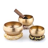 Klangschalen 3 Stück mit Klöppel und Kissen - Meditation Singing Bowl Set 8 bis 11 cm Durchmesser