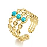 Joo&Rind Ring Gold mit Stein Edelstahl Verstellbar Ringe Damen Statement Große Damenring Schmuck für Geschenk