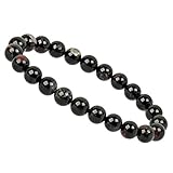 ELEDORO PowerBead Damen-Armband Stretch aus Edelstein Perlen 8 mm schwarzer Turmalin mit Matrix