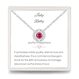 Geburtsstein Anhänger Halskette Damen - 925 Sterling Silber Juli Rubin Halskette mit Zirkonia | Fashion Birthstone Schmuck | Mode Geburtstag Geschenke für Frauen Mädchen Mama（Verstellbare Kette ）