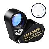 Juwelier Lupe, 10X Vergrößerung Beleuchtete Juwelierlupe, Metall Faltbare Schmucklupe mit 6 LED & UV Licht Taschenlupe für Uhrmacher Juwelier 21mm Lupen für Edelsteine, Schmuck, Münzen, Briefmarken