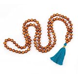 Bodhi Mala Kette mit Sandelholz-Duft und farbiger Quaste in ozean-blau, 108 Perlen